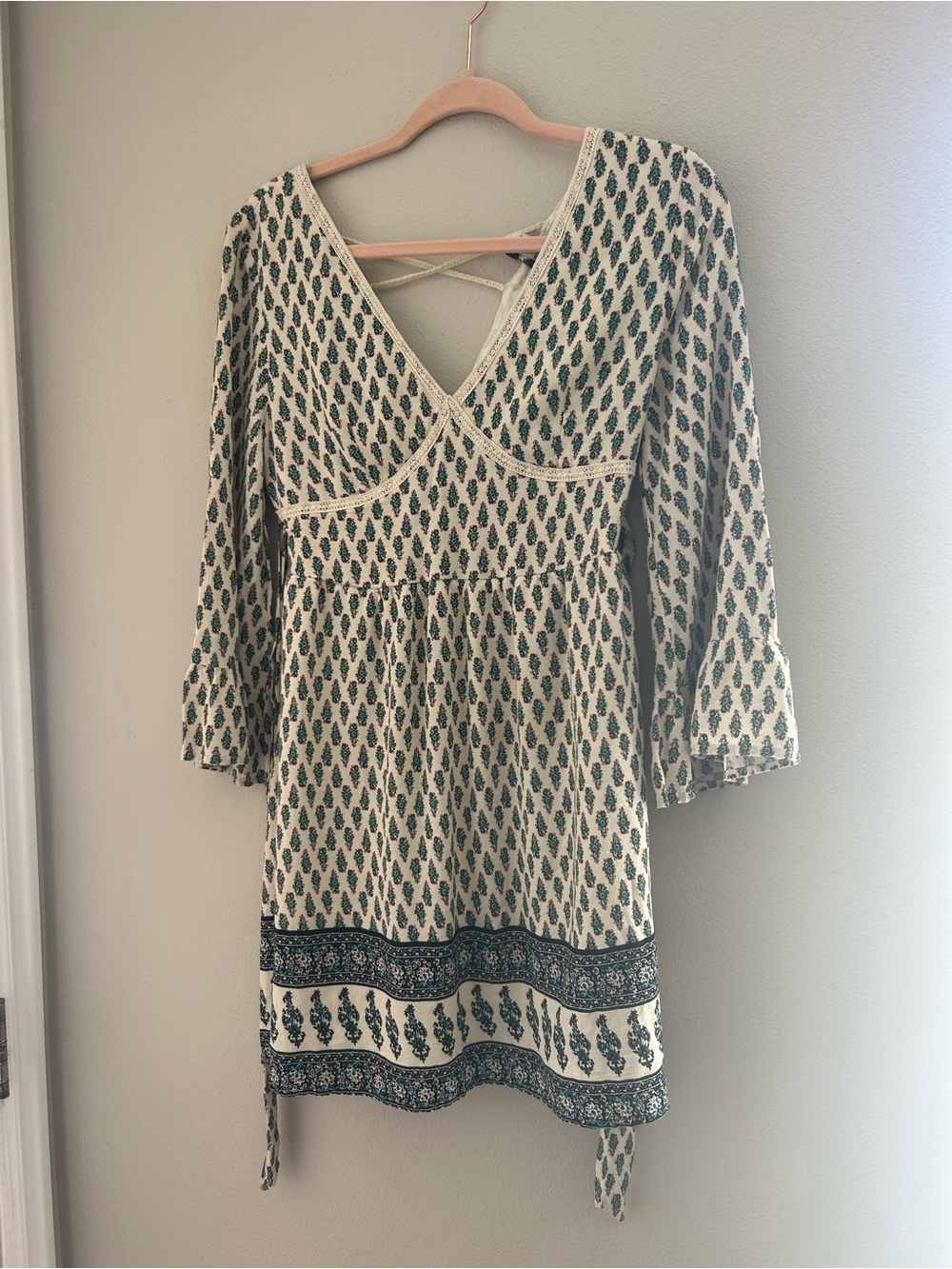 American Rag Cream Dress with Green Leaf Print